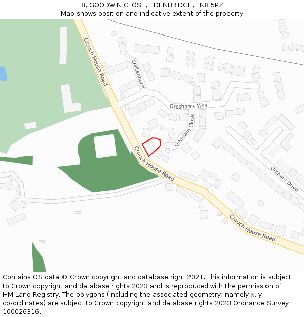 8, GOODWIN CLOSE, EDENBRIDGE, TN8 5PZ: Location map and indicative extent of plot