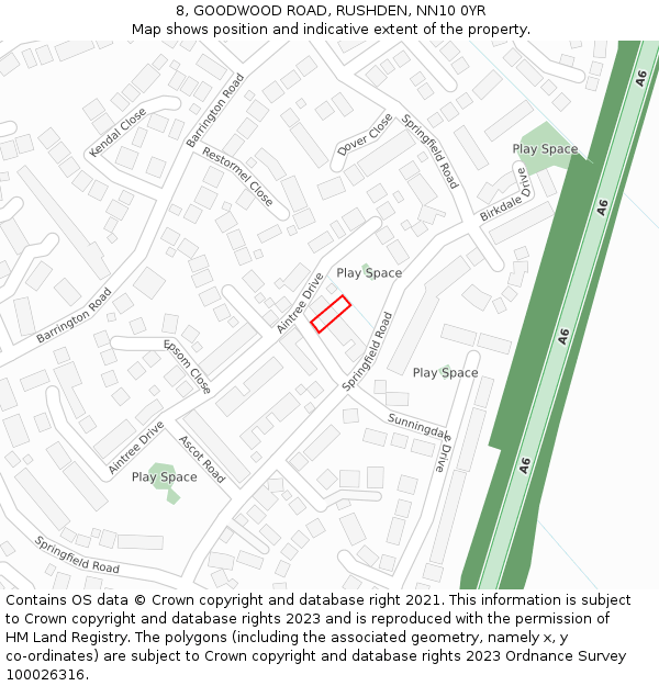 8, GOODWOOD ROAD, RUSHDEN, NN10 0YR: Location map and indicative extent of plot