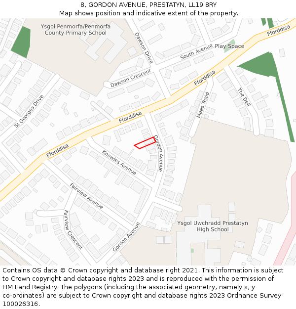 8, GORDON AVENUE, PRESTATYN, LL19 8RY: Location map and indicative extent of plot