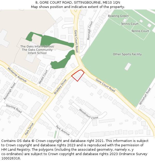 8, GORE COURT ROAD, SITTINGBOURNE, ME10 1QN: Location map and indicative extent of plot
