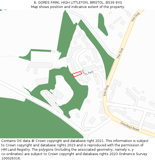 8, GORES PARK, HIGH LITTLETON, BRISTOL, BS39 6YG: Location map and indicative extent of plot