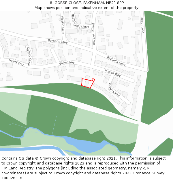 8, GORSE CLOSE, FAKENHAM, NR21 8PP: Location map and indicative extent of plot