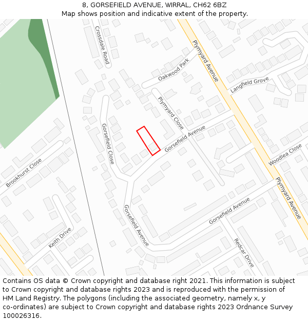 8, GORSEFIELD AVENUE, WIRRAL, CH62 6BZ: Location map and indicative extent of plot