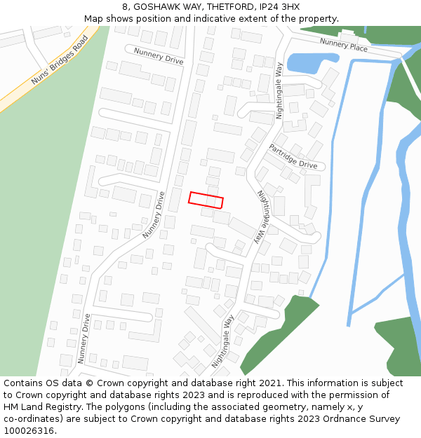 8, GOSHAWK WAY, THETFORD, IP24 3HX: Location map and indicative extent of plot