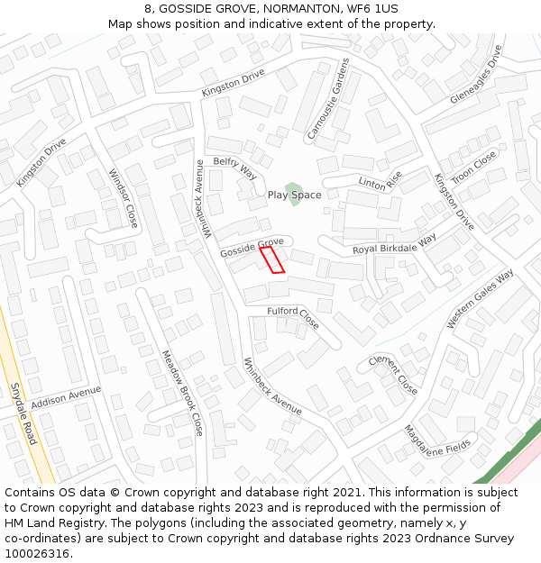 8, GOSSIDE GROVE, NORMANTON, WF6 1US: Location map and indicative extent of plot