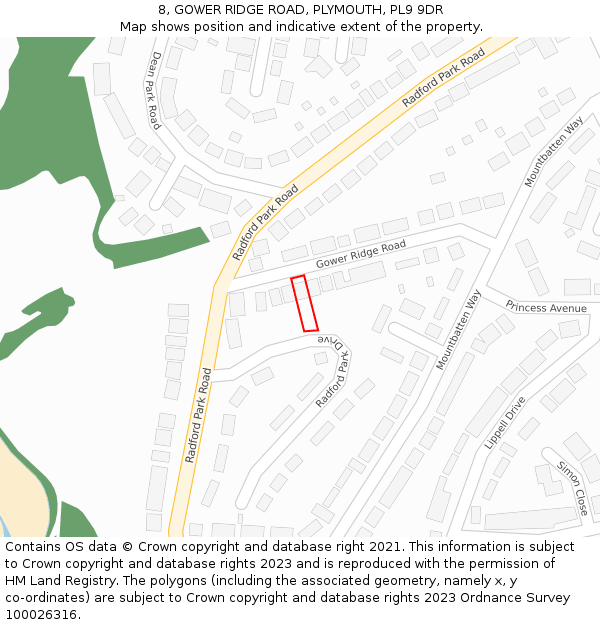8, GOWER RIDGE ROAD, PLYMOUTH, PL9 9DR: Location map and indicative extent of plot