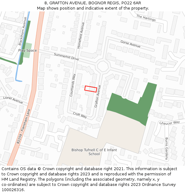 8, GRAFTON AVENUE, BOGNOR REGIS, PO22 6AR: Location map and indicative extent of plot