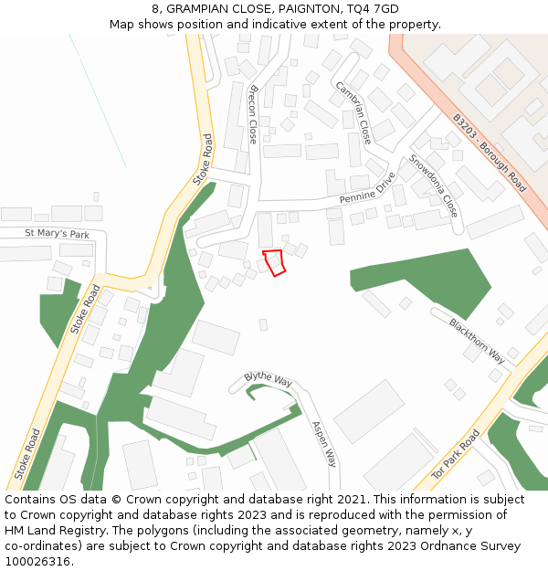 8, GRAMPIAN CLOSE, PAIGNTON, TQ4 7GD: Location map and indicative extent of plot