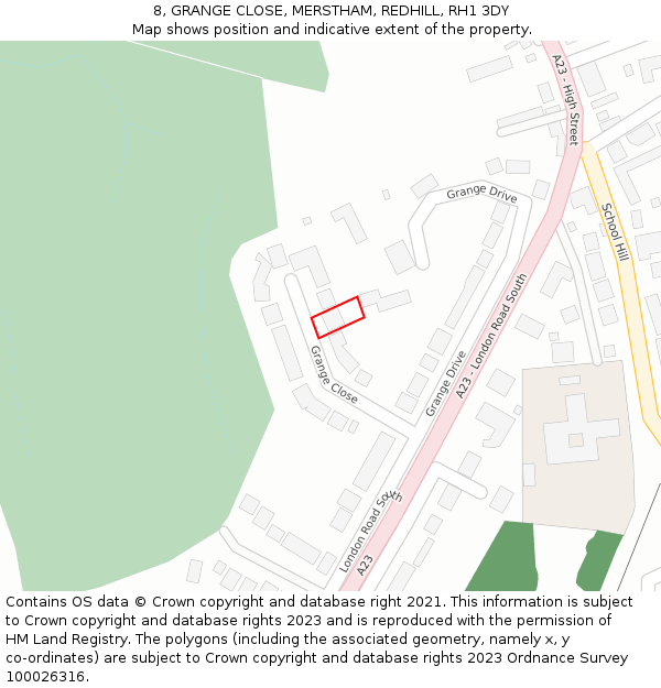 8, GRANGE CLOSE, MERSTHAM, REDHILL, RH1 3DY: Location map and indicative extent of plot