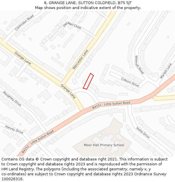 8, GRANGE LANE, SUTTON COLDFIELD, B75 5JT: Location map and indicative extent of plot