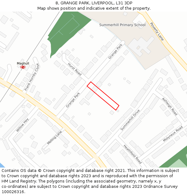 8, GRANGE PARK, LIVERPOOL, L31 3DP: Location map and indicative extent of plot