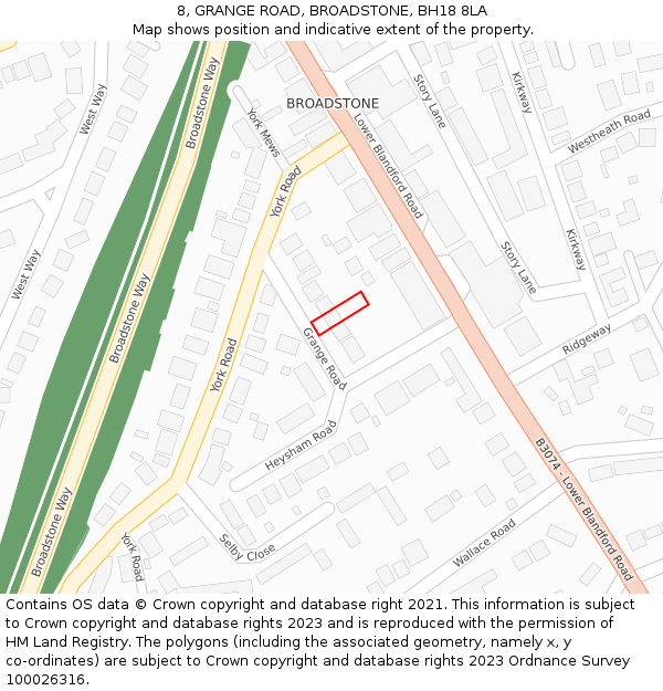 8, GRANGE ROAD, BROADSTONE, BH18 8LA: Location map and indicative extent of plot