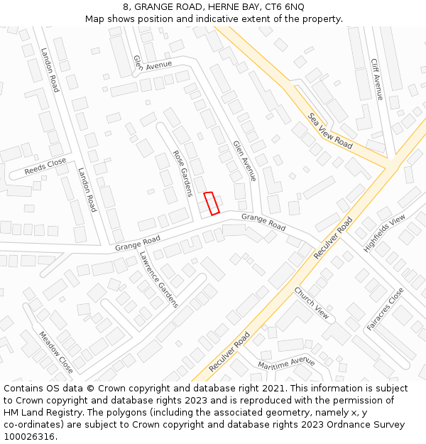 8, GRANGE ROAD, HERNE BAY, CT6 6NQ: Location map and indicative extent of plot