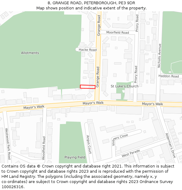 8, GRANGE ROAD, PETERBOROUGH, PE3 9DR: Location map and indicative extent of plot