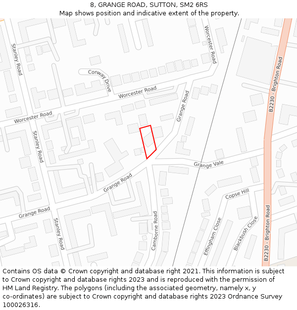 8, GRANGE ROAD, SUTTON, SM2 6RS: Location map and indicative extent of plot