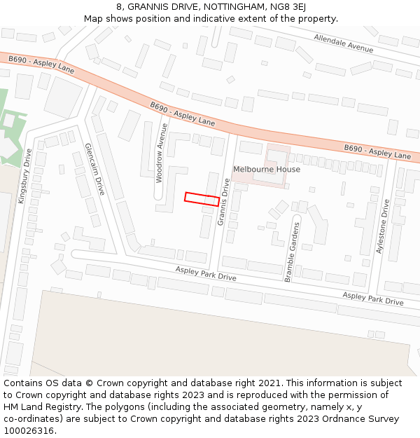 8, GRANNIS DRIVE, NOTTINGHAM, NG8 3EJ: Location map and indicative extent of plot