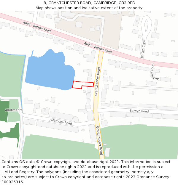 8, GRANTCHESTER ROAD, CAMBRIDGE, CB3 9ED: Location map and indicative extent of plot