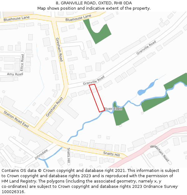 8, GRANVILLE ROAD, OXTED, RH8 0DA: Location map and indicative extent of plot