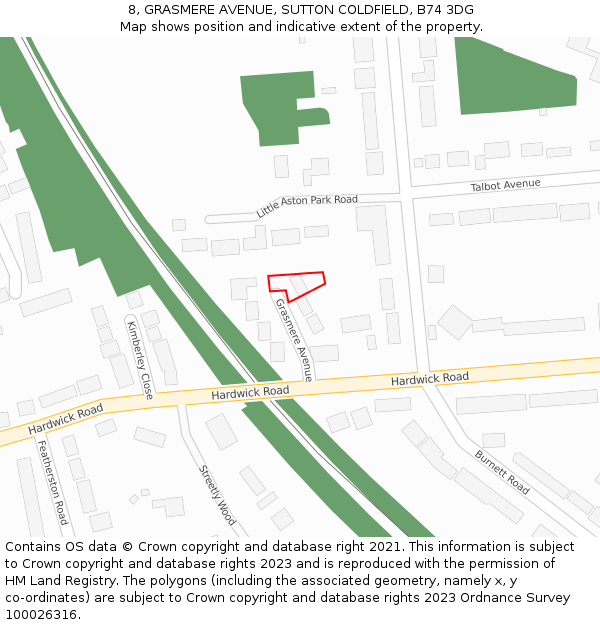 8, GRASMERE AVENUE, SUTTON COLDFIELD, B74 3DG: Location map and indicative extent of plot