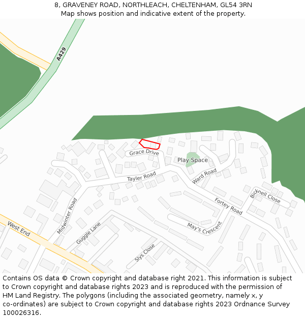 8, GRAVENEY ROAD, NORTHLEACH, CHELTENHAM, GL54 3RN: Location map and indicative extent of plot