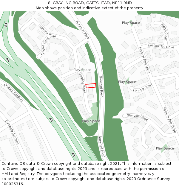 8, GRAYLING ROAD, GATESHEAD, NE11 9ND: Location map and indicative extent of plot
