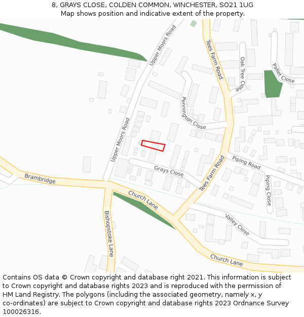 8, GRAYS CLOSE, COLDEN COMMON, WINCHESTER, SO21 1UG: Location map and indicative extent of plot