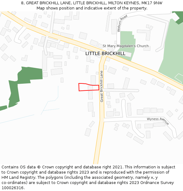 8, GREAT BRICKHILL LANE, LITTLE BRICKHILL, MILTON KEYNES, MK17 9NW: Location map and indicative extent of plot