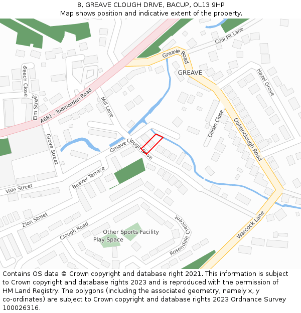 8, GREAVE CLOUGH DRIVE, BACUP, OL13 9HP: Location map and indicative extent of plot