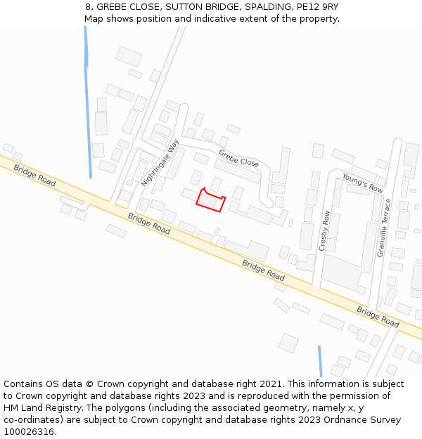 8, GREBE CLOSE, SUTTON BRIDGE, SPALDING, PE12 9RY: Location map and indicative extent of plot