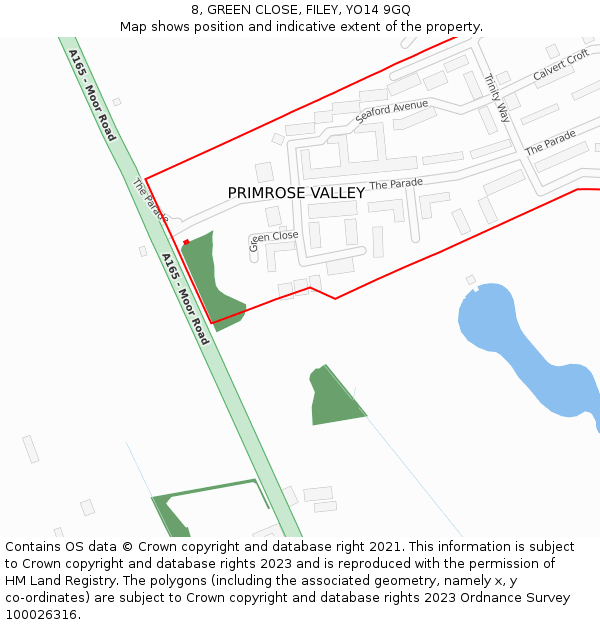 8, GREEN CLOSE, FILEY, YO14 9GQ: Location map and indicative extent of plot