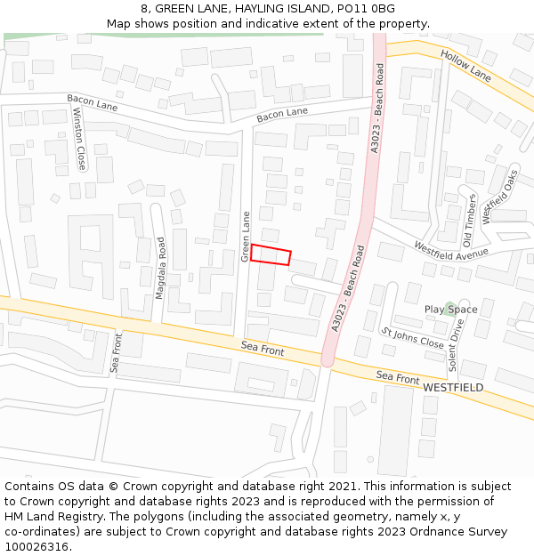 8, GREEN LANE, HAYLING ISLAND, PO11 0BG: Location map and indicative extent of plot