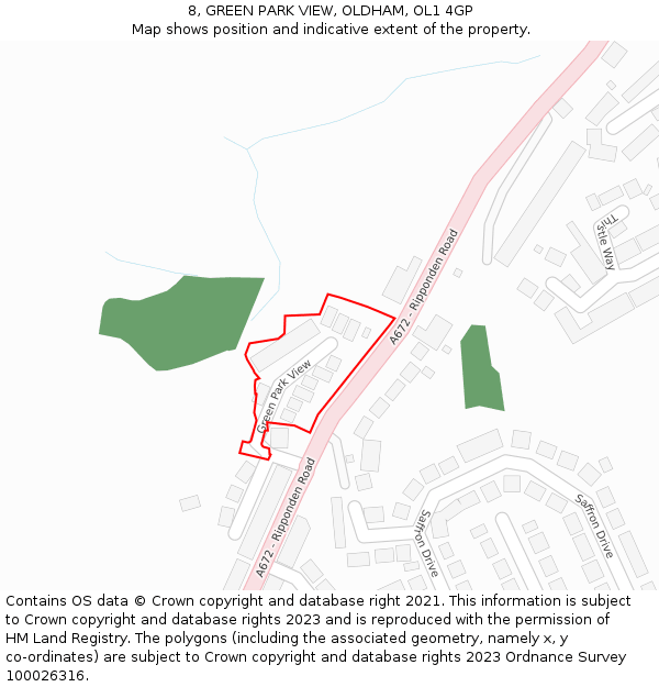 8, GREEN PARK VIEW, OLDHAM, OL1 4GP: Location map and indicative extent of plot