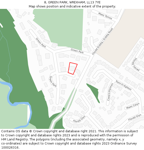 8, GREEN PARK, WREXHAM, LL13 7YE: Location map and indicative extent of plot