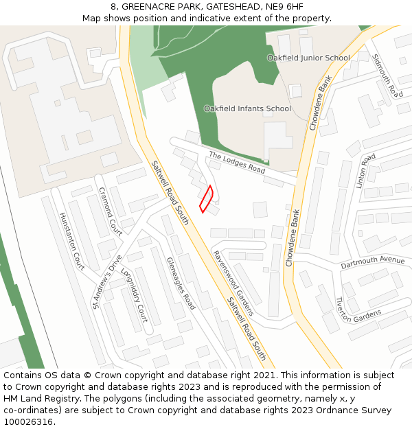 8, GREENACRE PARK, GATESHEAD, NE9 6HF: Location map and indicative extent of plot