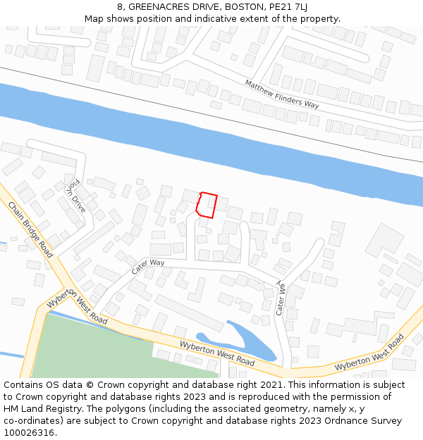 8, GREENACRES DRIVE, BOSTON, PE21 7LJ: Location map and indicative extent of plot