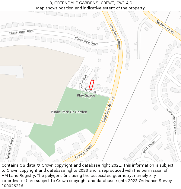 8, GREENDALE GARDENS, CREWE, CW1 4JD: Location map and indicative extent of plot