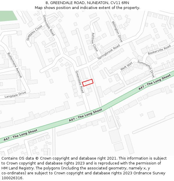 8, GREENDALE ROAD, NUNEATON, CV11 6RN: Location map and indicative extent of plot