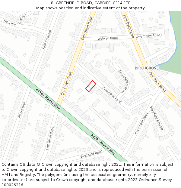 8, GREENFIELD ROAD, CARDIFF, CF14 1TE: Location map and indicative extent of plot