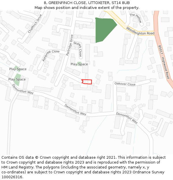 8, GREENFINCH CLOSE, UTTOXETER, ST14 8UB: Location map and indicative extent of plot