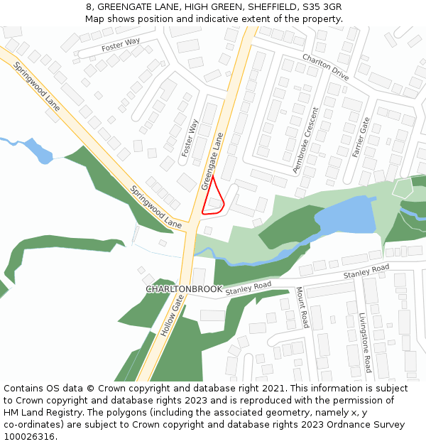 8, GREENGATE LANE, HIGH GREEN, SHEFFIELD, S35 3GR: Location map and indicative extent of plot