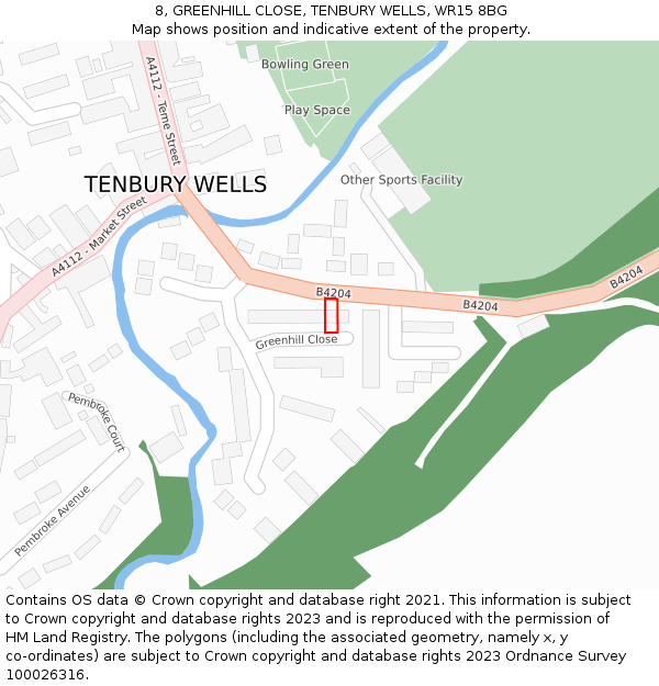 8, GREENHILL CLOSE, TENBURY WELLS, WR15 8BG: Location map and indicative extent of plot