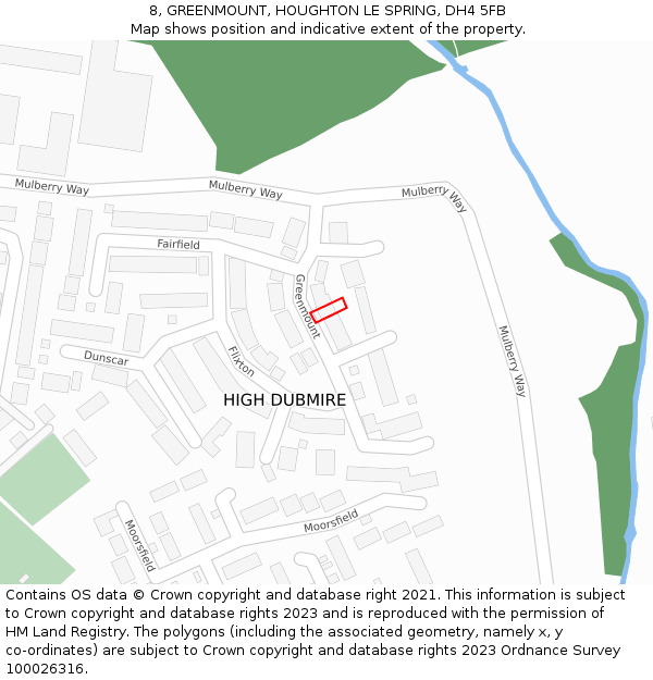 8, GREENMOUNT, HOUGHTON LE SPRING, DH4 5FB: Location map and indicative extent of plot