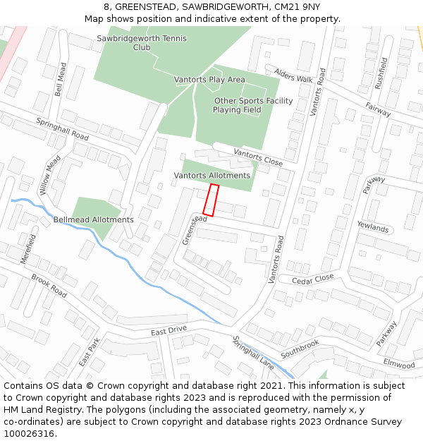 8, GREENSTEAD, SAWBRIDGEWORTH, CM21 9NY: Location map and indicative extent of plot