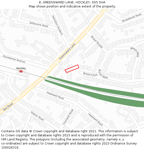 8, GREENSWARD LANE, HOCKLEY, SS5 5HA: Location map and indicative extent of plot