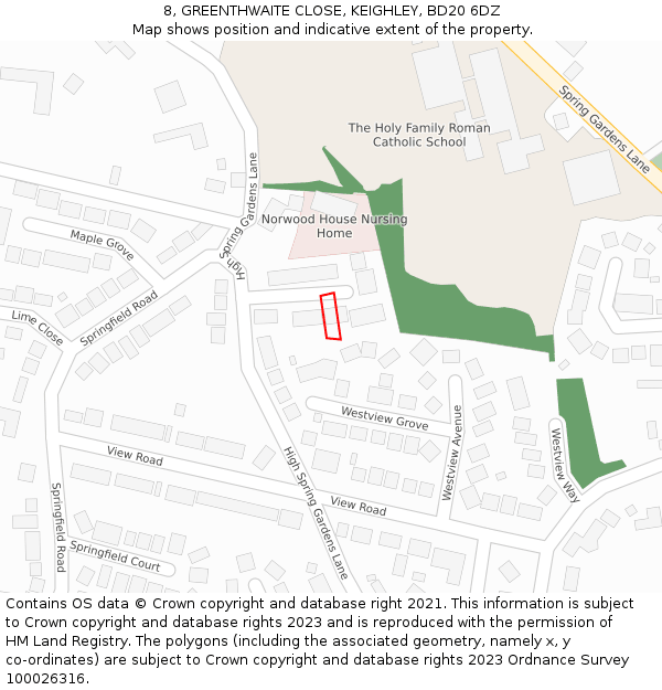 8, GREENTHWAITE CLOSE, KEIGHLEY, BD20 6DZ: Location map and indicative extent of plot