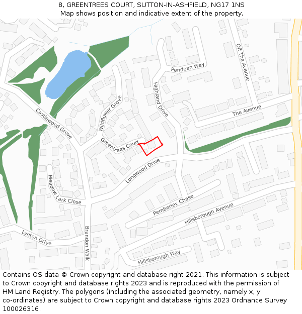 8, GREENTREES COURT, SUTTON-IN-ASHFIELD, NG17 1NS: Location map and indicative extent of plot