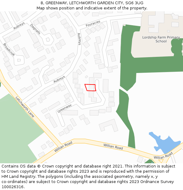 8, GREENWAY, LETCHWORTH GARDEN CITY, SG6 3UG: Location map and indicative extent of plot