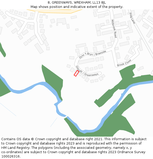 8, GREENWAYS, WREXHAM, LL13 8JL: Location map and indicative extent of plot