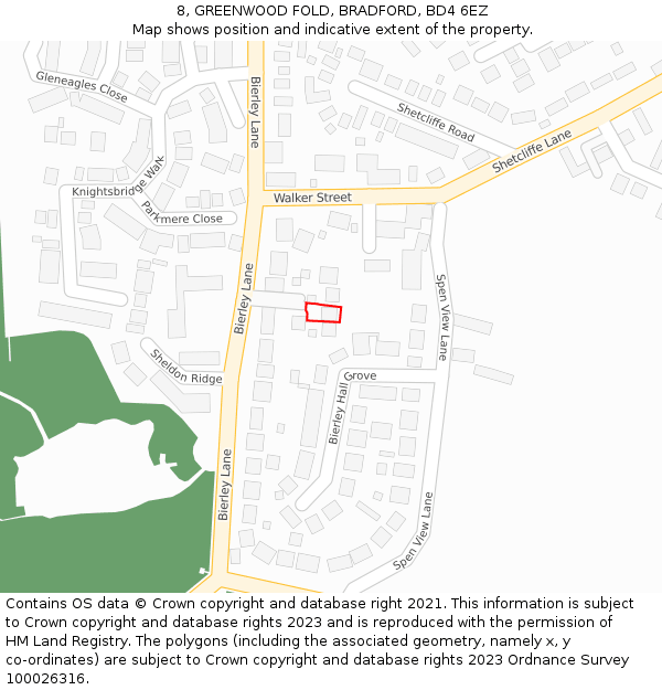 8, GREENWOOD FOLD, BRADFORD, BD4 6EZ: Location map and indicative extent of plot