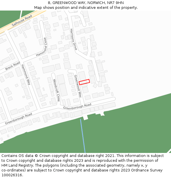 8, GREENWOOD WAY, NORWICH, NR7 9HN: Location map and indicative extent of plot
